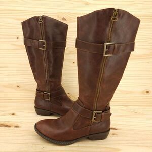 Born On Concept Women's Riding Boots Sz 6 Brown Synthetic Western Buckle Zip